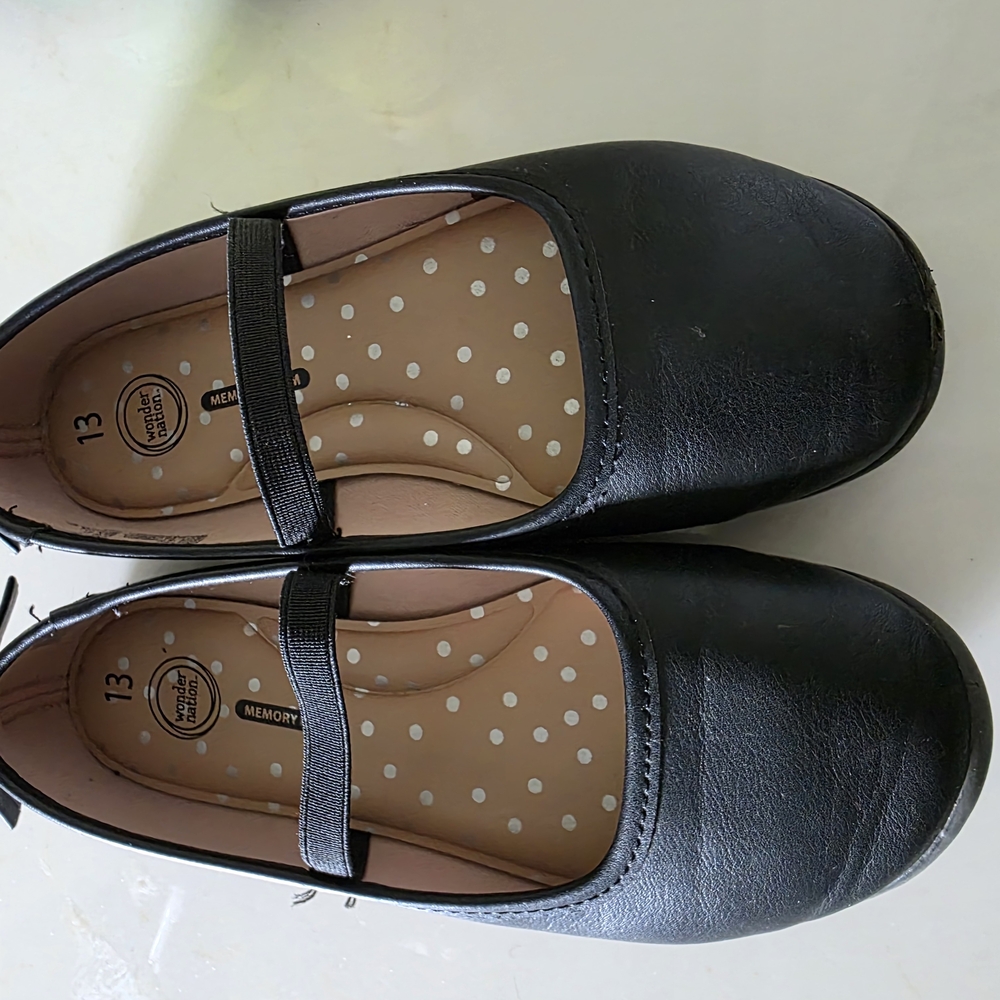 Wonder Nation Black Dress Shoes with Strap and Rounded Toe